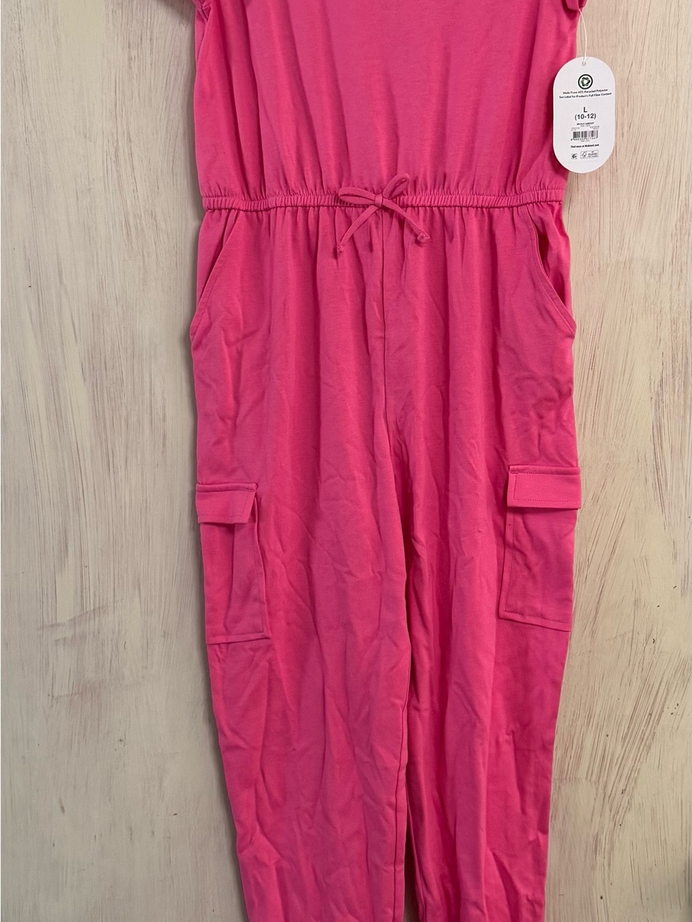 wonder nation Bright Pink Sleeveless‎ Cargo Jumpsuit with Drawstring Waist